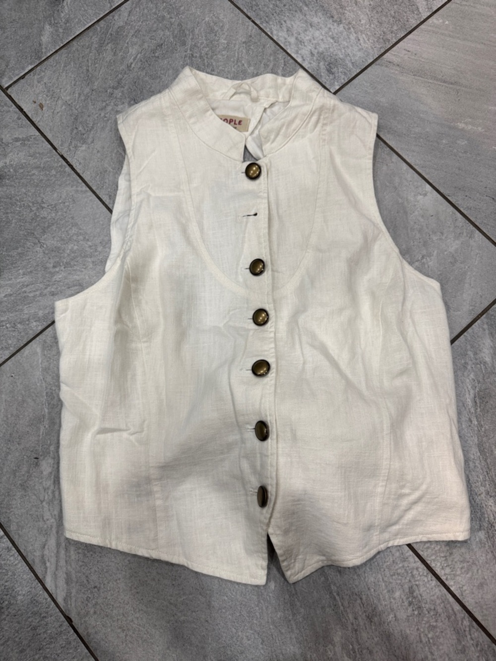 Free People Sleeveless Cream Button-Front Linen Vest - size m